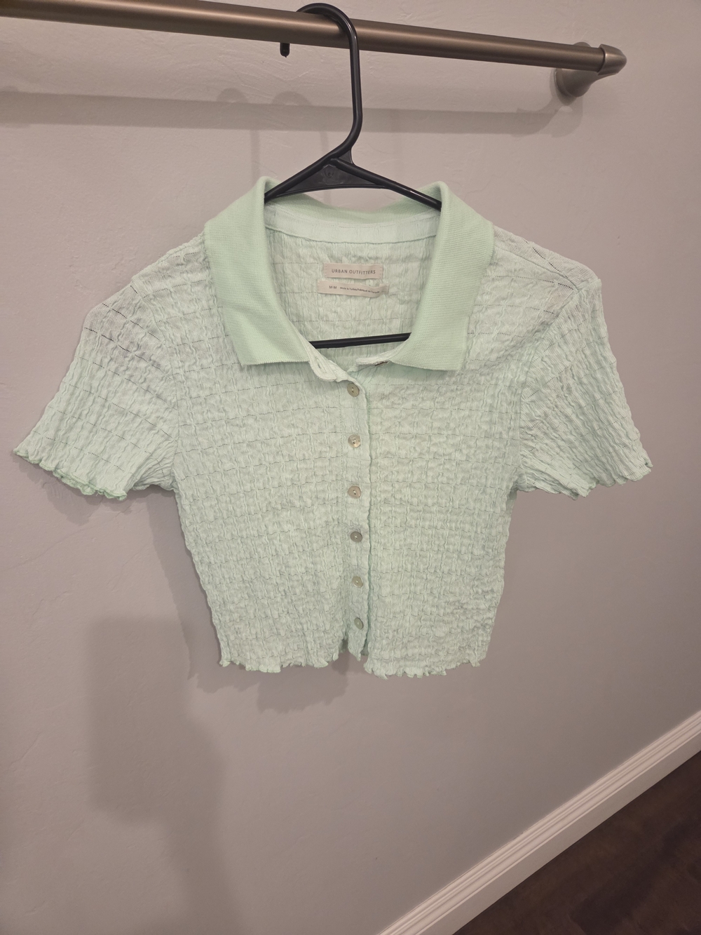 NWT Urban Outfitters Mint Green Textured Polo Crop Top